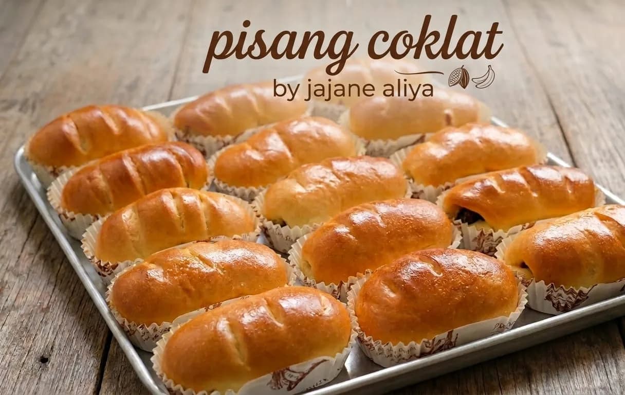 Roti lembut isi pisang bertabur keju di atas loyang